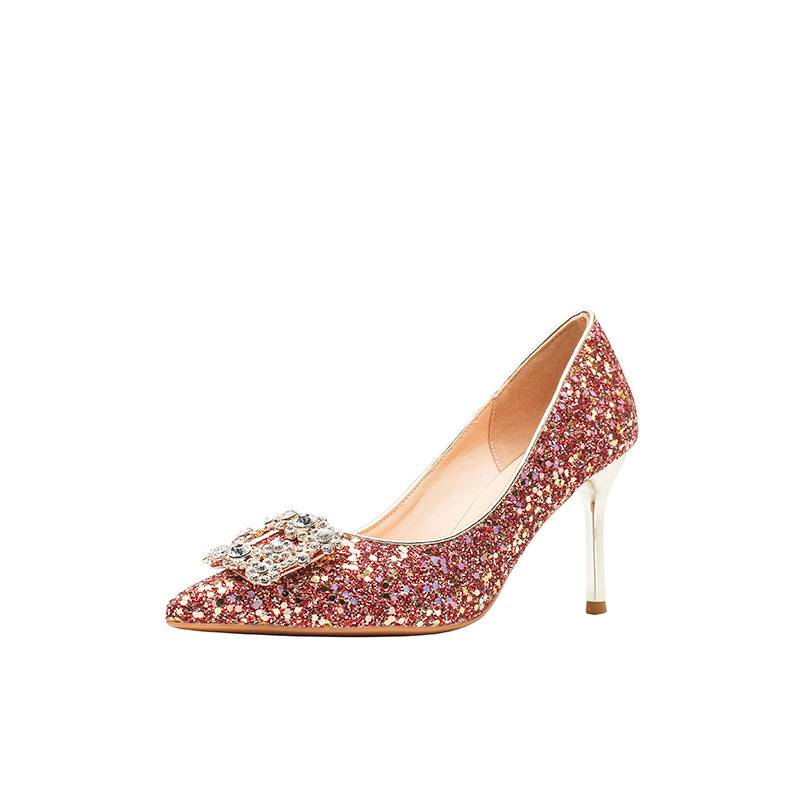 Zubumei Leather Slim Heel High Heels Women's Red