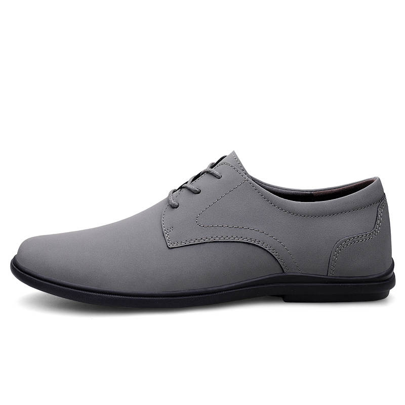 YINGLUNQISHI Top Grain Cow Leather Casual Shoes Men's Gray