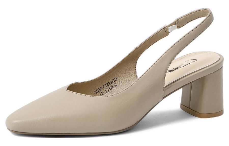 CAMEIDO Cow Split Leather Chunky Heel High Heels Women's Apricot