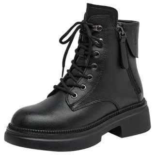 JIETEGONGYANG Cow Split Leather Vintage Short Combat Boots 5cm Women's