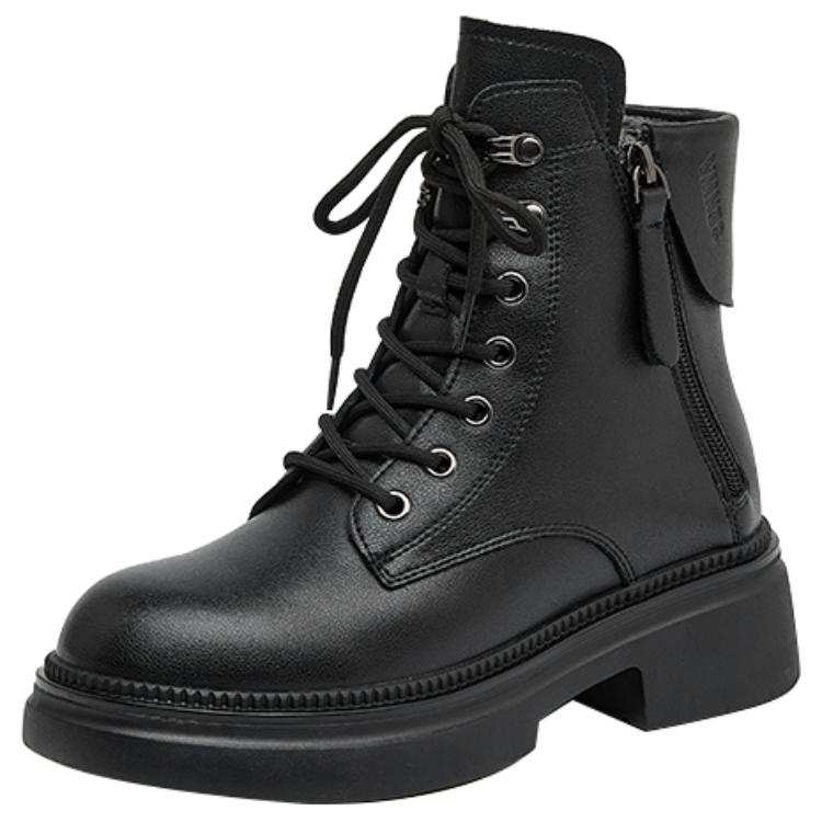 JIETEGONGYANG Cow Split Leather Vintage Short Combat Boots 5cm Women's
