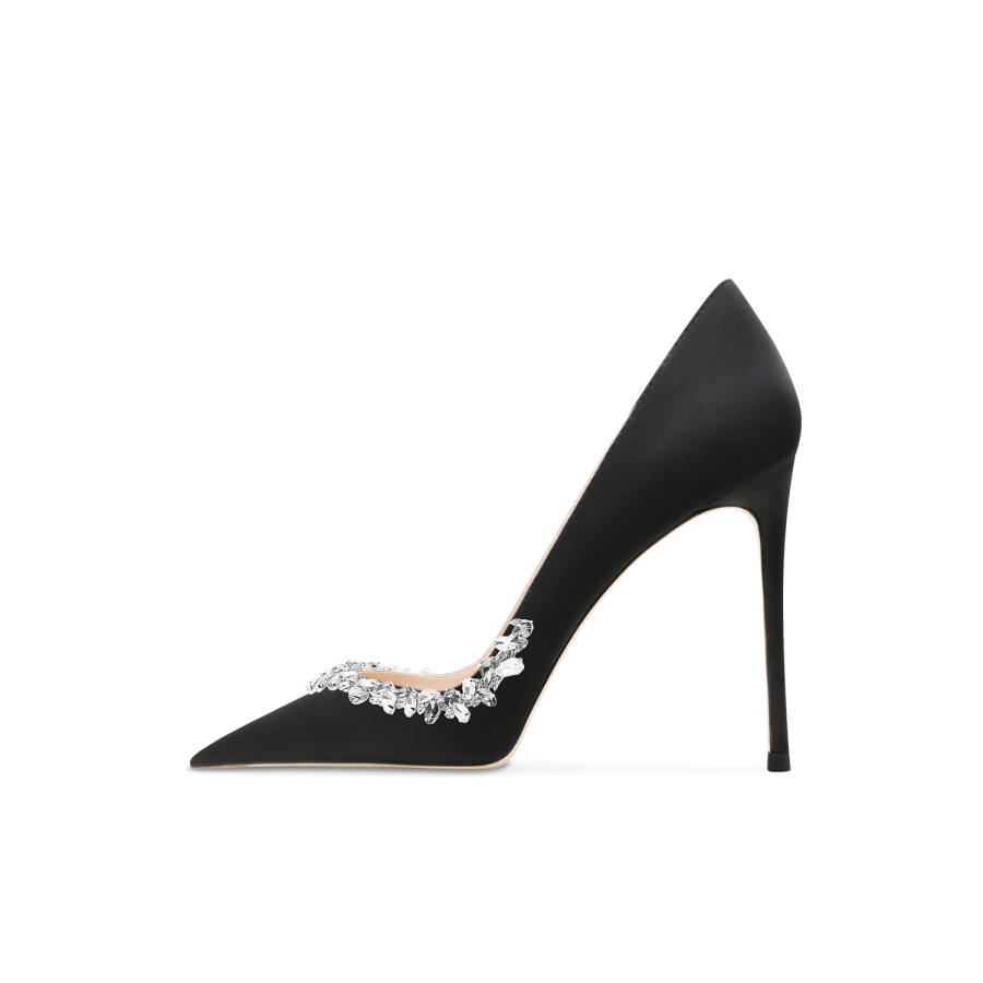 Ganxiaojie Star Chain Rhinestone Slim Heel High Heels Women's Black