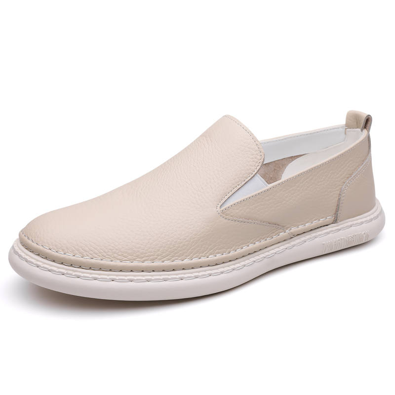 CKVUSAMG Top Grain Cow Leather Casual Shoes Men's Beige