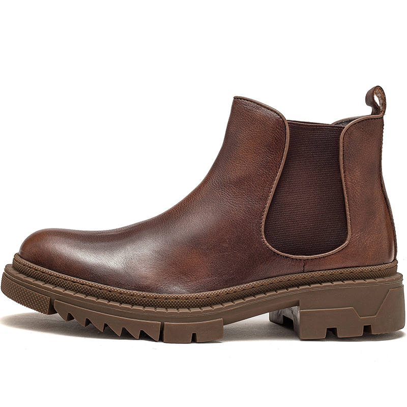 JIEZHOU Top Grain Cow Leather Short Chelsea Boots Men's Brown