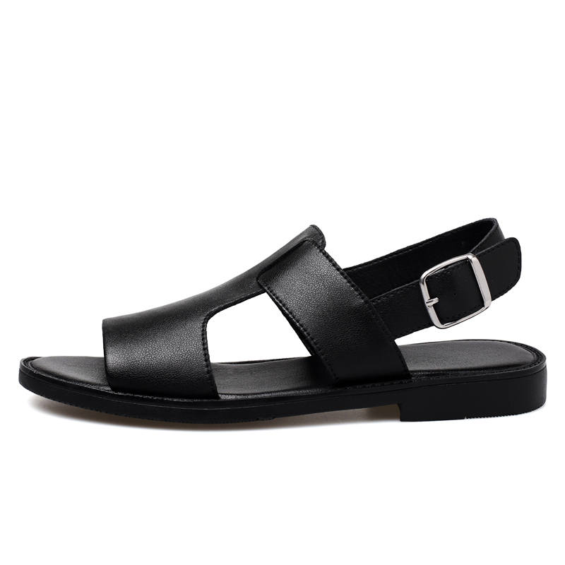 GONGNIULEITING GONGNIULEITING Cow Split Leather Beach Sandals Men's Black