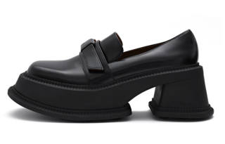 SHUSHU/TONG Leather Bowknot Platform Shoes Women's Black