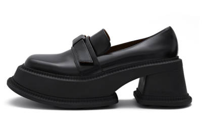 SHUSHU/TONG Leather Bowknot Platform Shoes Women's Black