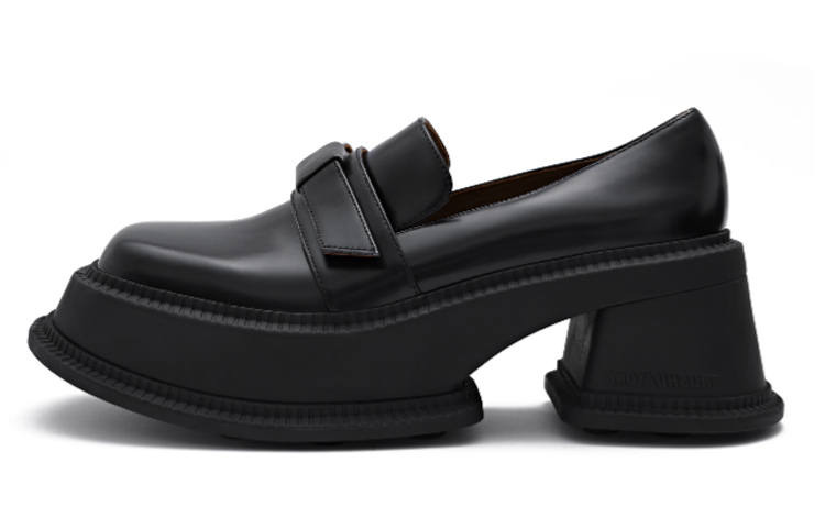 SHUSHU/TONG Leather Bowknot Platform Shoes Women's Black