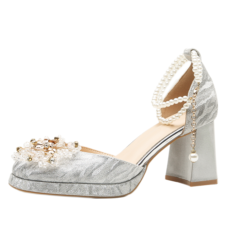 LANMOU Shinny Leather Chunky Heel High Heels Women's