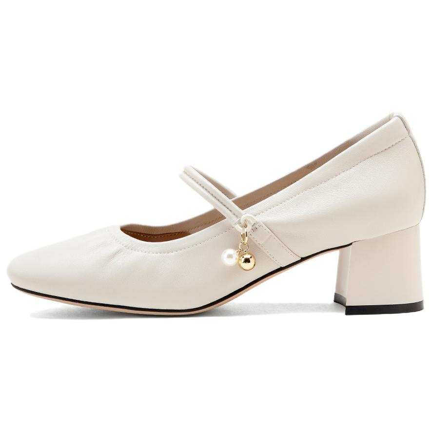 GOLDLION Sheepskin Chunky Heel Mary Jane Shoes Women's