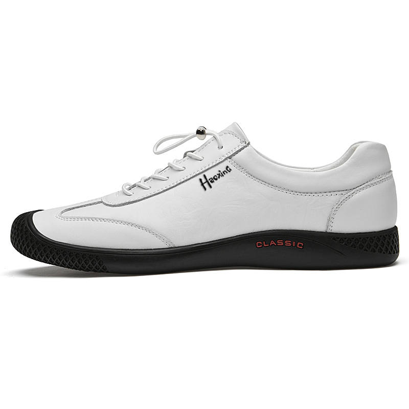 HAOXING Top Grain Cow Leather Casual Shoes Men's White