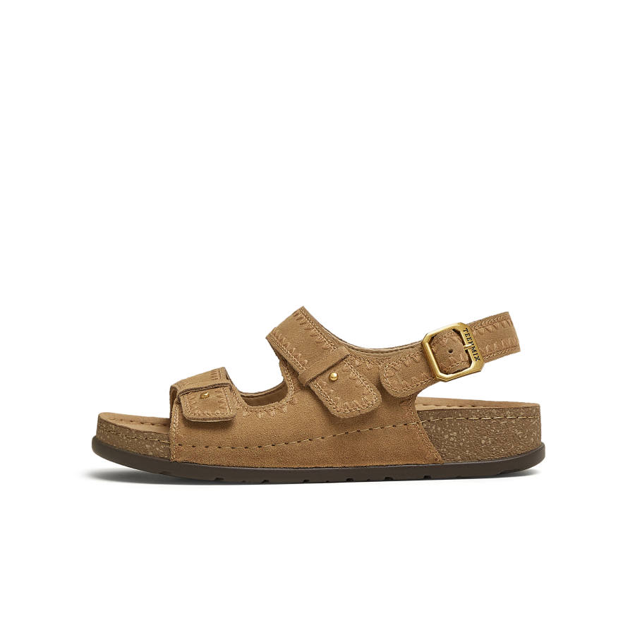Teenmix Sofa Birkenstock Summer Bohemian Coast Cow Split Leather Beach Sandals Women's Brown