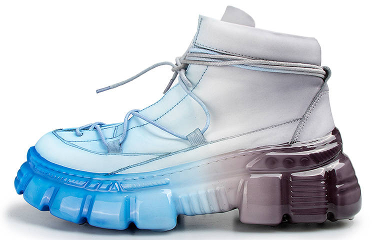HUANXIANGZHE Chunky Sneakers Men's High Top White Blue Gradient