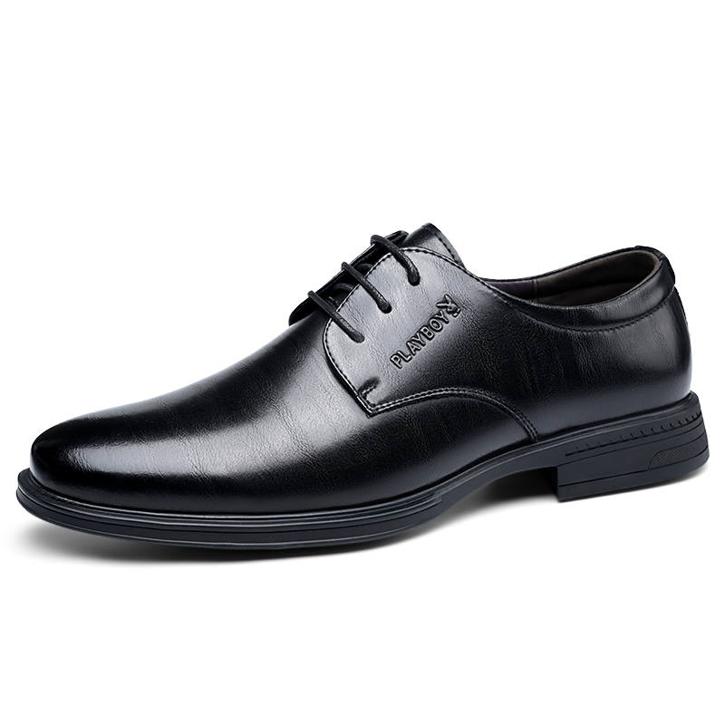Playboy Cow Split Leather Dress Shoes Derby Shoes Men's Black