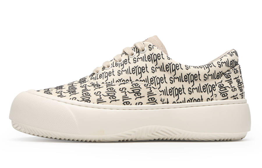 SMILEY French Smiley Face Slip Resistant Abrasion Resistant Low top Canvas Shoes Men's Beige