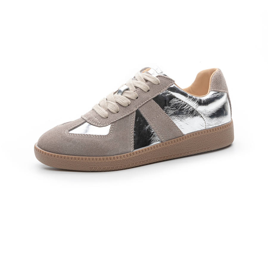 CHOVO Top Grain Cow Leather Low top Skateboard Shoes Women's Silver