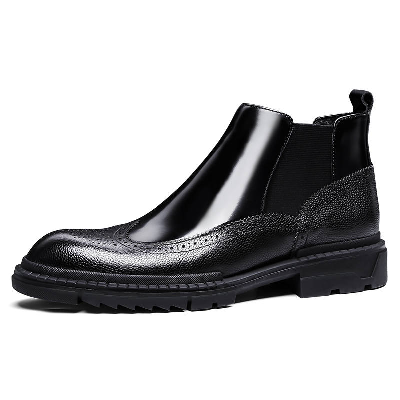 PALMPOLO Top Grain Cow Leather Short Chelsea Boots Men's Black