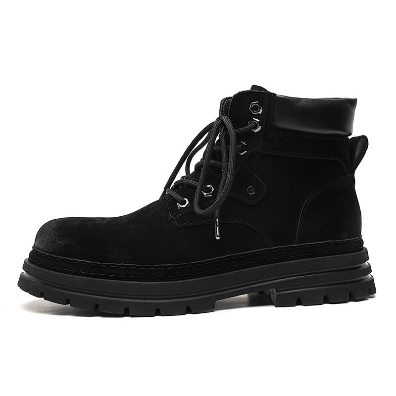 PINYI PINYI Cow Split Leather Short Combat Boots Men's Black