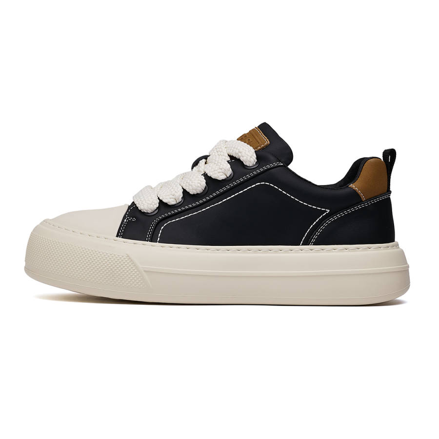 HUITE Top Grain Cow Leather Lightweight Breathable Lightweight And Breathable Low top Skateboard Shoes Men's Black