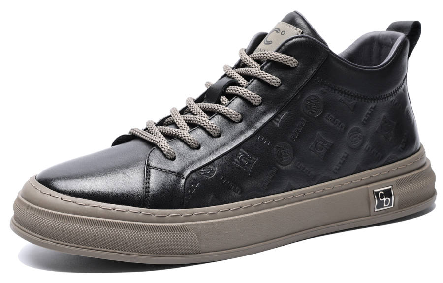 C°BANNER Top Grain Cow Leather Fleece Lined Thermal Casual Low top Stylish Skateboarding Shoes Men's Black