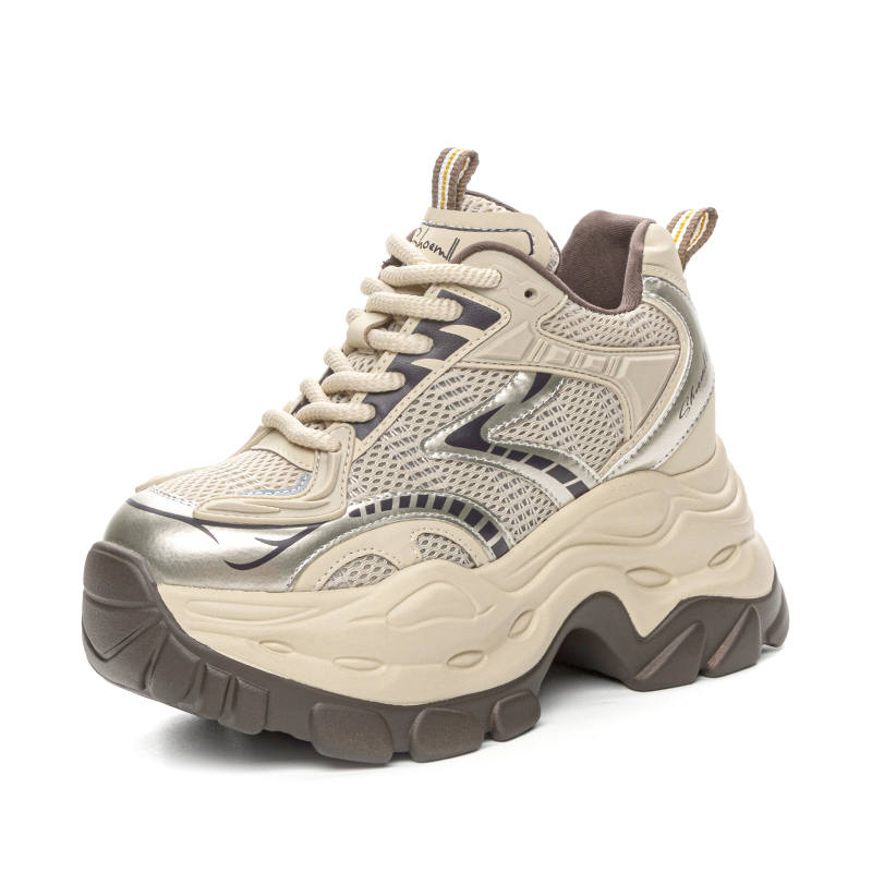 XIEGUIHUAYU Fabric Slip Resistant Height Increasing Slip Resistant Height Increasing Low top Chunky Sneakers Women's