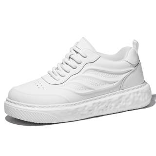 SULEGAO Cow Split Leather Cushioning Height Increasing Low top Skateboard Shoes Men's White