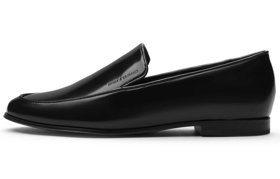 CHARLES&KEITH Small Ck Pu Loafers 1.5cm Women's Black Box Black/Chalk White