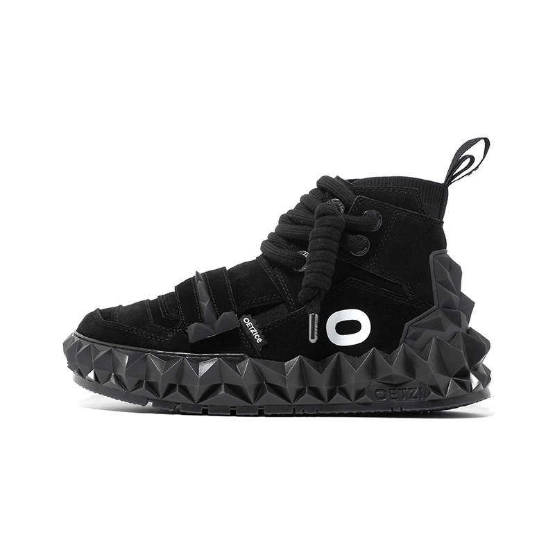 OETZI Cow Split Leather Stylish Skateboarding Shoes Unisex Black