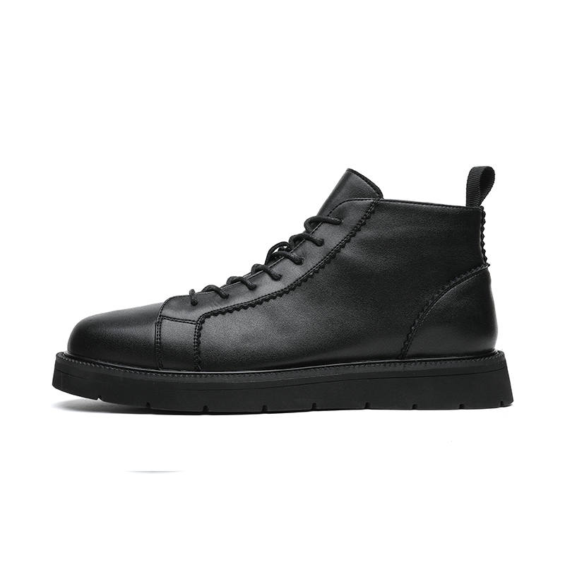 PINYI PINYI Cow Split Leather Short Combat Boots Men's Black