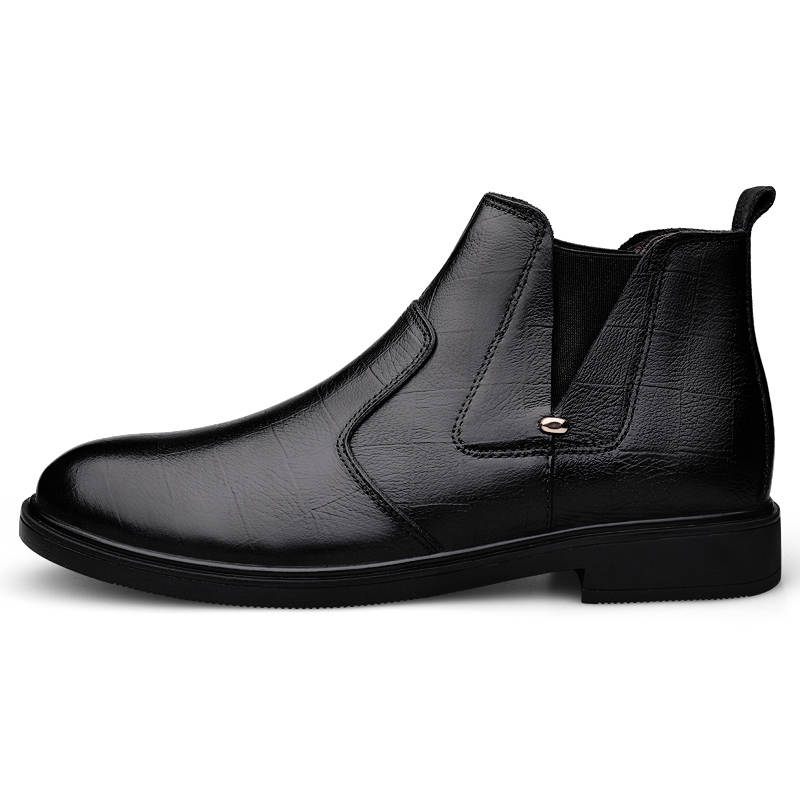 YINGLUNQISHI Top Grain Cow Leather Chelsea Boots Men's Black