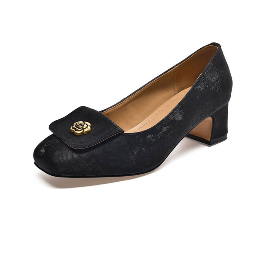 Devanro Devanro Sheepskin Chunky Heel High Heels 5CM Women's