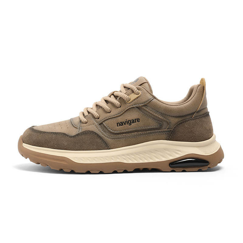 NAVIGARE Small Sailboat Microfiber Leather Versatile Height Increasing Low top Casual Shoes Men's Khaki
