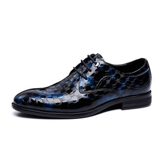 SHENGDAQISHI Top Grain Cow Leather Casual Shoes Men's Blue