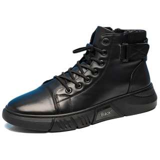 MOXU Cow Split Leather Fashion Trend Short Combat Boots Men's Black