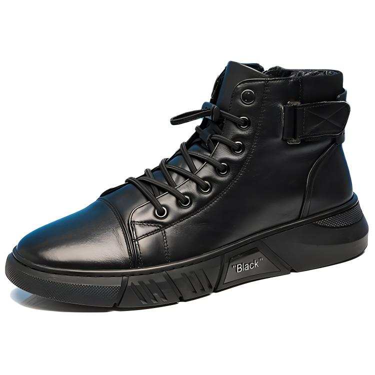MOXU Cow Split Leather Fashion Trend Short Combat Boots Men's Black