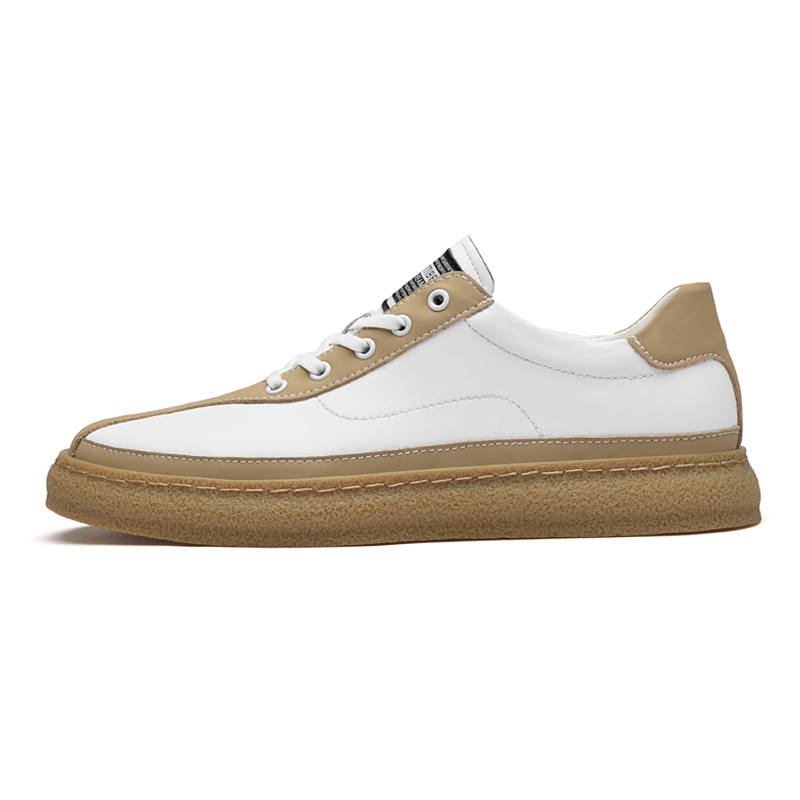 WENNAI Top Grain Cow Leather Abrasion Resistant Abrasion Resistant Low top Skateboard Shoes Men's White Sand