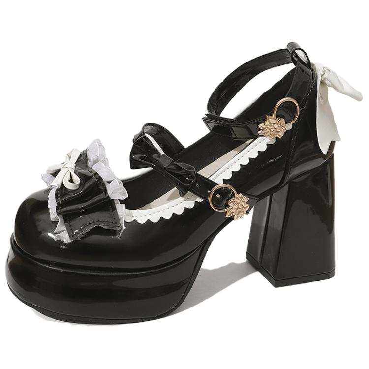 YIYIQIN Microfiber Leather Chunky Heel Mary Jane Shoes 8cm Women's Gift Box Set