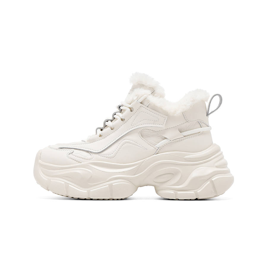 C°BANNER Synthetic Leather Fleece Lined, Fashion Trend Support Low top Chunky Sneakers Women's Beige