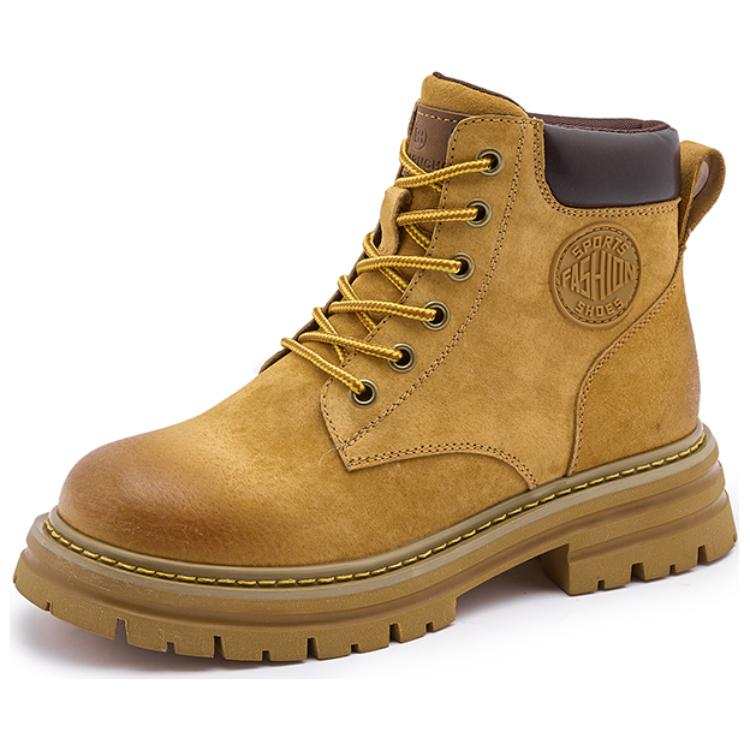 ACEMICKY Top Grain Pig Leather Short Combat Boots 5cm Women's Yellow