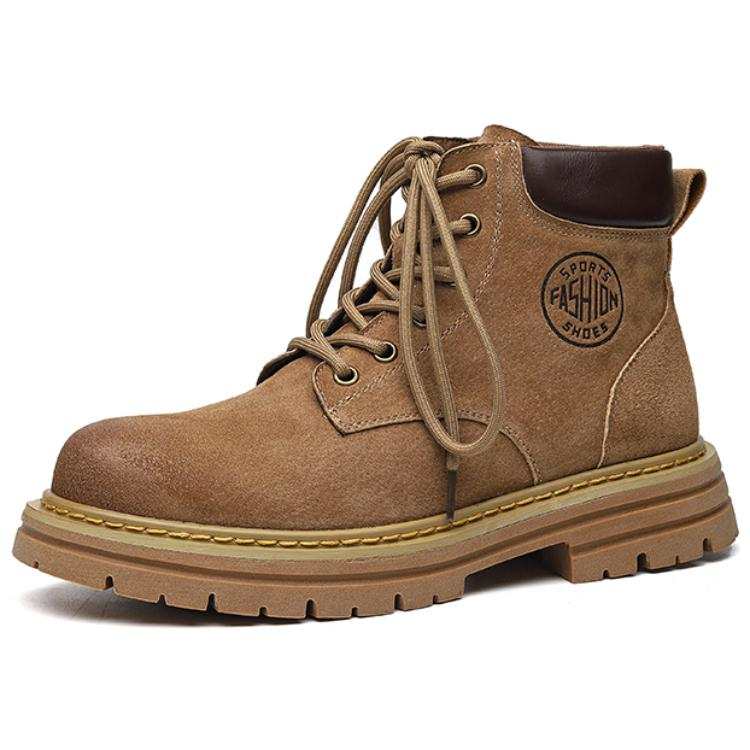 JIETEGONGYANG Top Grain Pig Leather Short Combat Boots Men's Yellow