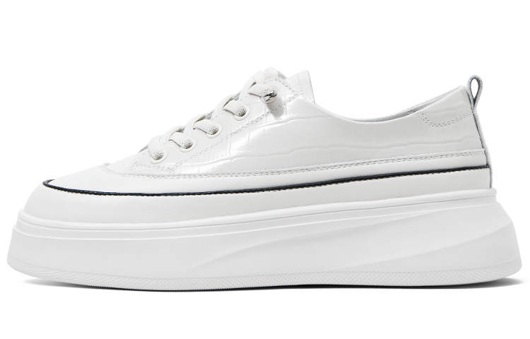 CAMEIDO Cow Leather Low top Skateboard Shoes Women's White