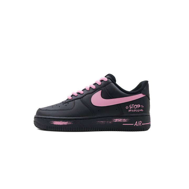 Nike Nike Air Force 1 Leather Abrasion Resistant Abrasion Resistant Low top Skateboard Shoes Unisex Black Pink