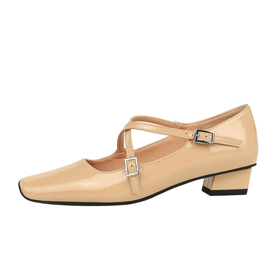 QITUMAUL Patent Leather Chunky Heel Mary Jane Shoes 3cm Women's