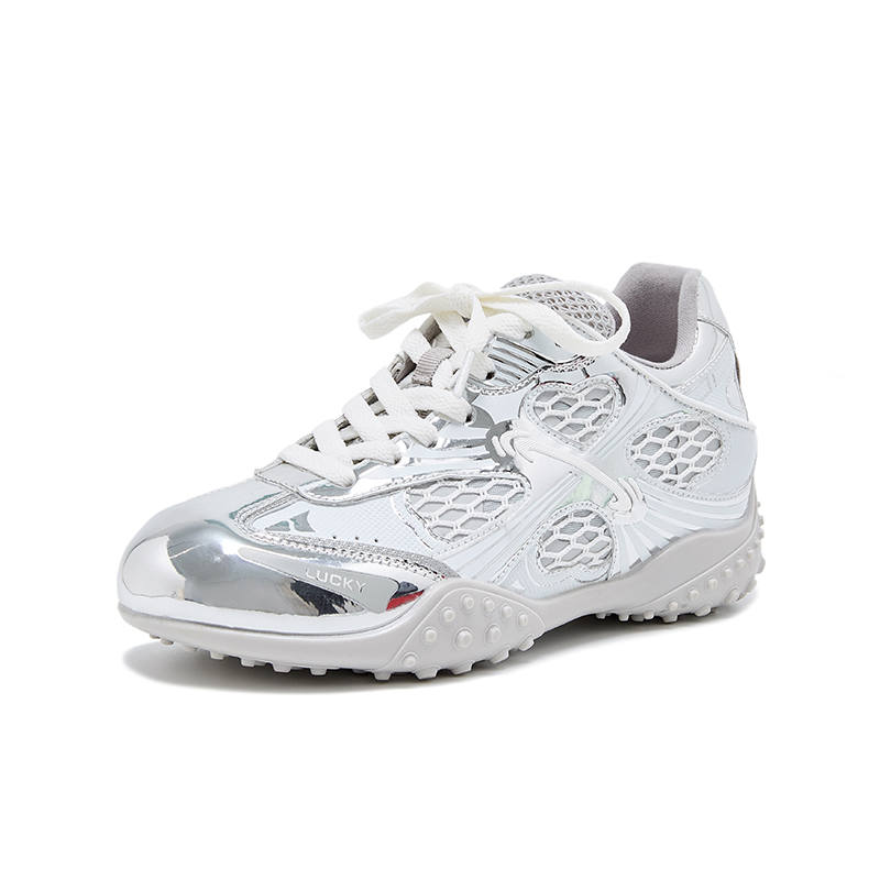 CHIBANG Cow Leather Lightweight Low top Casual Shoes Women's Flash Silver
