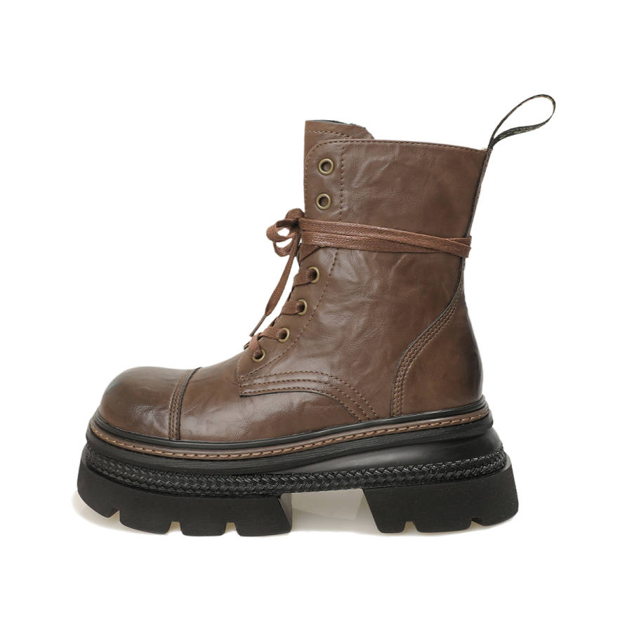 BOJUEMAO Combat Boots Women's Brown/Black