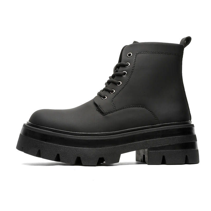 CHILANG CHILANG PU Short Combat Boots Men's Black