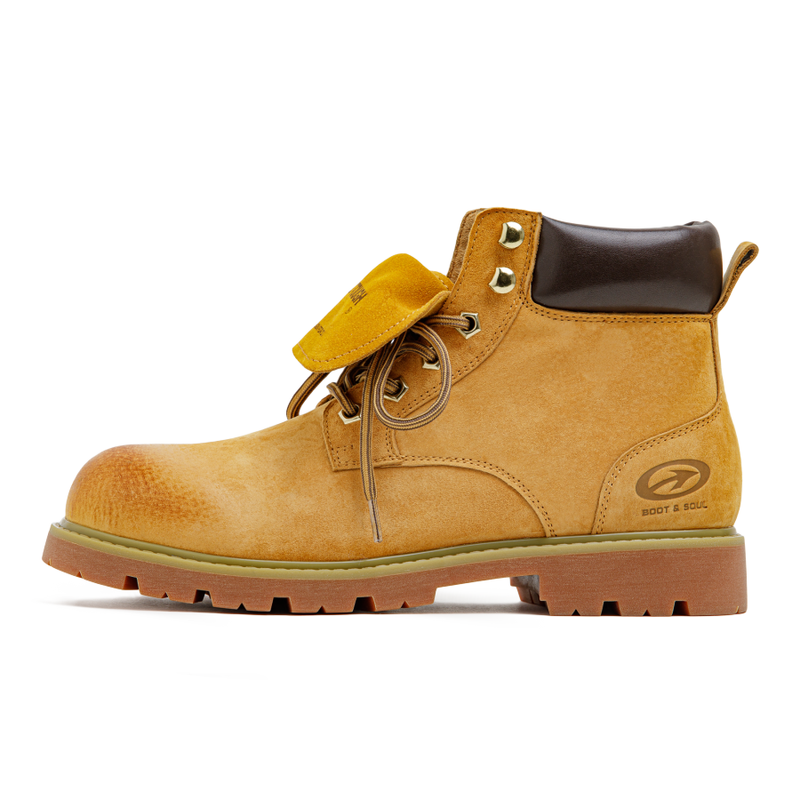 MADEN Yellow Boots Infinity Flip Split Pig Leather Short Combat Boots Men's Fall Winter