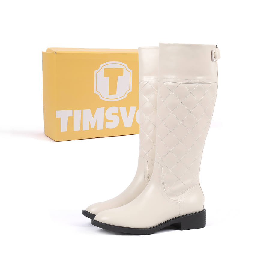 TIMSVOL Microfiber Leather Knee high Boots Women's White