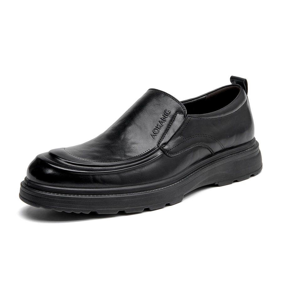 AOKANG Top Grain Cow Leather Casual Leather Shoes Men's Black