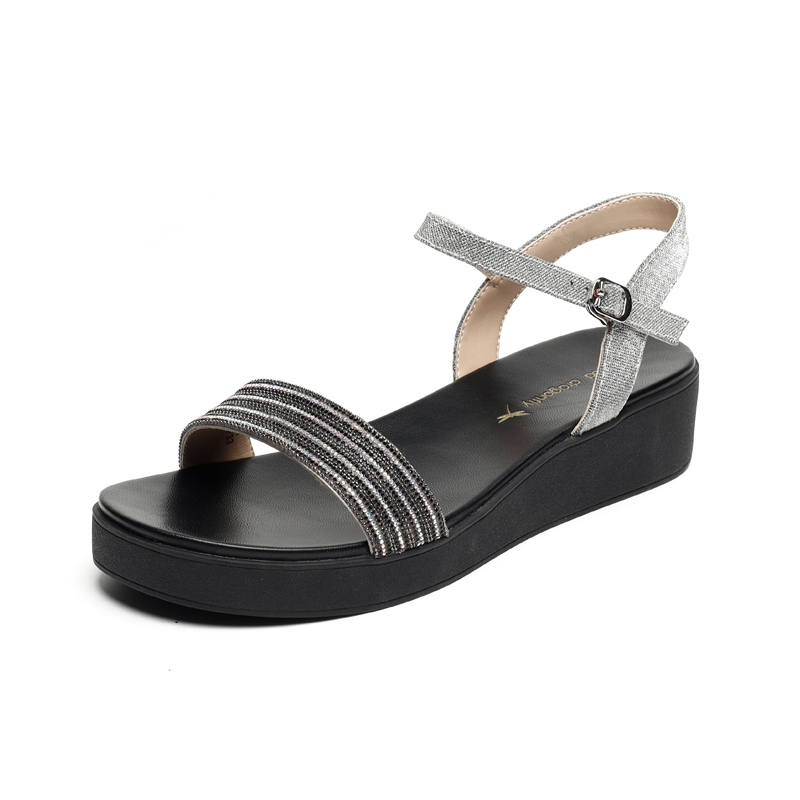 RED DRAGONFLY Synthetic Leather One Strap Sandals Women's Black